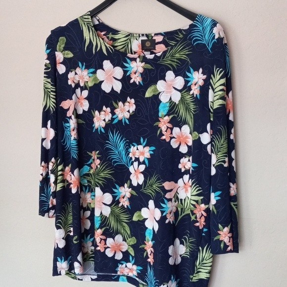 JM Collection Tops - JM Collection Shirt 3X Popover Floral Leaf Tropical Print Shirt Long Sleeve